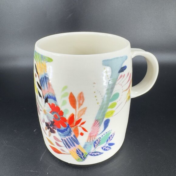 Anthropologie Starla M Halfmann Monogram Letter V Petal Palette Coffee Mug Cup - Picture 11 of 12